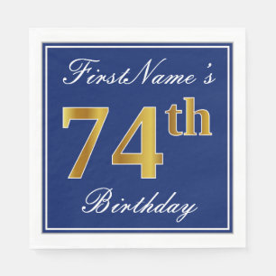 Elegantes Blau, Imitate Gold 74. Geburtstag; Indiv Serviette