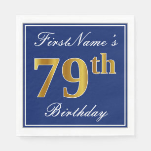 Elegantes Blau, Imitate Gold 79. Geburtstag; Indiv Serviette