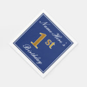 Elegantes Blau, Imitats Gold 1. Geburtstag + Indiv Serviette (Ecke)