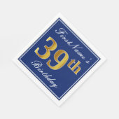 Elegantes Blau, Imitats Gold 39. Geburtstag; Indiv Serviette (Ecke)