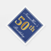 Elegantes Blau, Imitats Gold 50. Geburtstag; Indiv Serviette (Ecke)