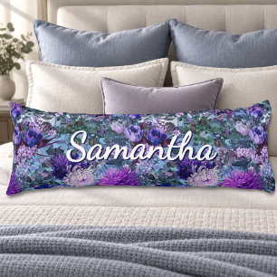 Elegantes Blau Lila Aquarell Botanisches Florales Seitenschläferkissen