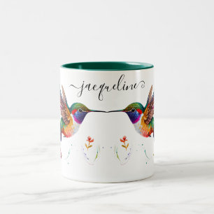 Elegantes blau-lila Blumenkolibri-Motiv individuel Zweifarbige Tasse