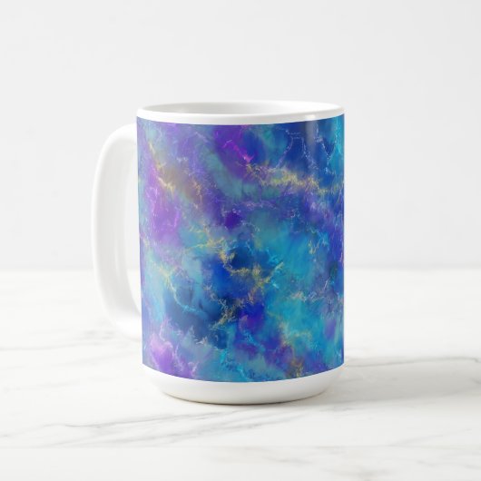 Elegantes Blau-, Lila- und Goldmotiv Kaffeetasse (Vorderseite Links)