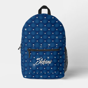 Elegantes Blau Marine Silber falscher Diamant Mono Bedruckter Rucksack
