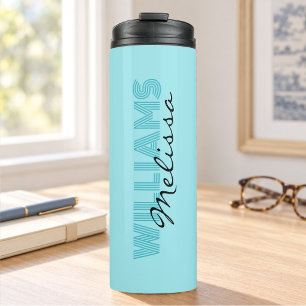Elegantes blau monogrammiertes  thermosbecher