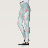 Elegantes Blau Pink Weihnachtsschneeflockenmuster Leggings (Links)