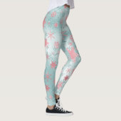 Elegantes Blau Pink Weihnachtsschneeflockenmuster Leggings (Rechts)