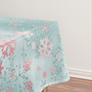 Elegantes Blau Pink Weihnachtsschneeflockenmuster Tischdecke
