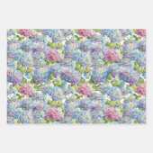 Elegantes Blau-Rosa Hydrangea Blumenmuster Geschenkpapier Set (Vorderseite 3)