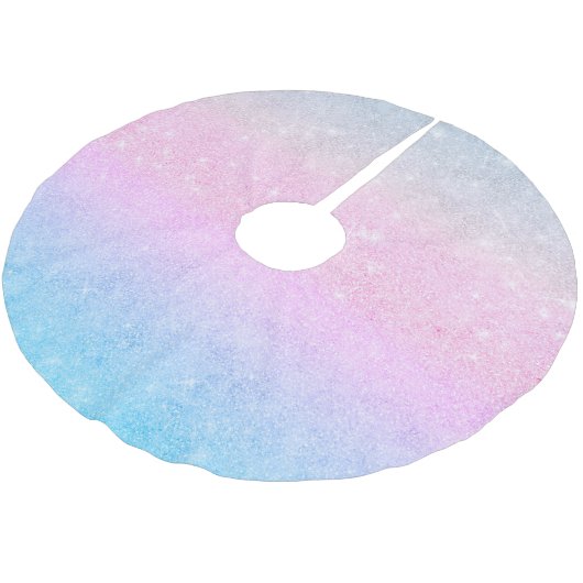 Elegantes Blau Rosa Silver Glitzer Design Polyester Weihnachtsbaumdecke (Schrägansicht)