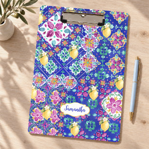 Elegantes Blau Rosa Sizilianisches Zitrus Collage Mini Klemmbrett