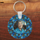 Elegantes Blau-Rose Blumenmuster Monogrammatisches Schlüsselanhänger (Rückseite)