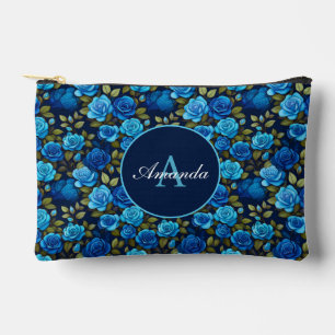 Elegantes Blau-Rose Blumenmuster Monogrammatisches Zubehörtasche