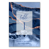 Elegantes Blau, Rose Gold Agate und Blue Foil Tischnummer (Rückseite)