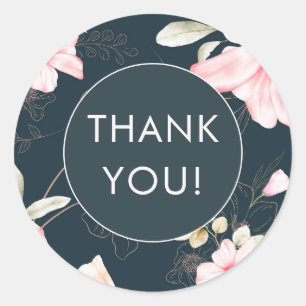 Elegantes Blau-Rot-Blumenmuster Danke Runder Aufkleber