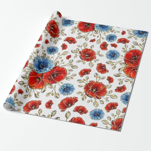 Elegantes Blau, Rot und Gold erinnern an Poppies Geschenkpapier (Ungerollt)