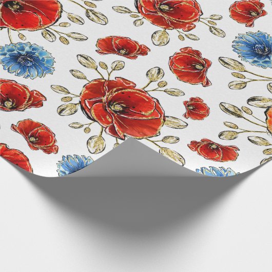 Elegantes Blau, Rot und Gold erinnern an Poppies Geschenkpapier (Ecke)