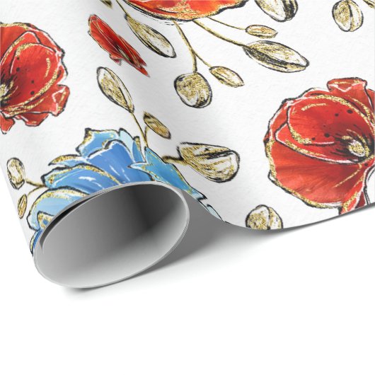 Elegantes Blau, Rot und Gold erinnern an Poppies Geschenkpapier (Rolleneckpunkt)