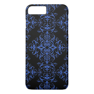 Elegantes Blau-Schwarz-Damask-Muster Case-Mate iPhone Hülle