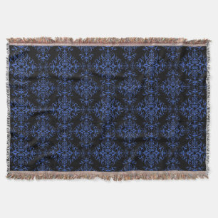 Elegantes Blau-Schwarz-Damask-Muster Decke