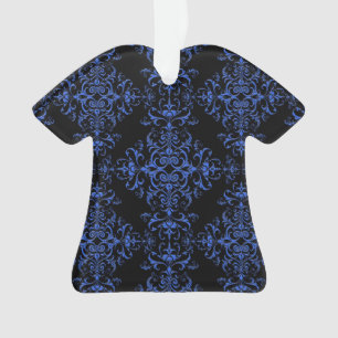 Elegantes Blau-Schwarz-Damask-Muster Ornament
