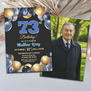 Elegantes Blau Silber Gold 73. Geburtstagsfoto Einladung
