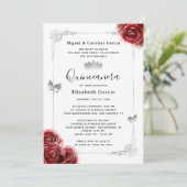 Elegantes Blau-Silber und Rotes Quinceanera-Foto Einladung (Stehend Vorderseite)