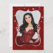 Elegantes Blau-Silber und Rotes Quinceanera-Foto Einladung (Rückseite)