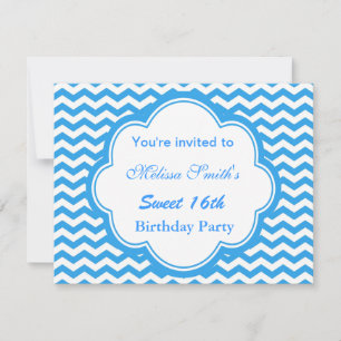 Elegantes Blau, trendiger Chevron Mädchen Sweet 16 Einladung