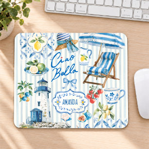 Elegantes Blau Türkis Sizilianisches Zitrus Collag Mousepad