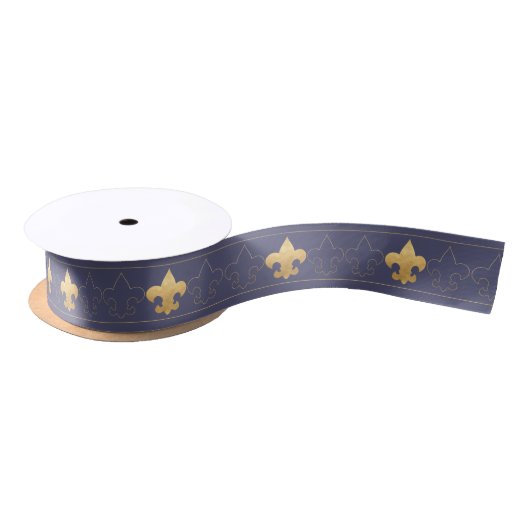 Elegantes Blau-u. GoldLilien-Band Satinband (Spule)