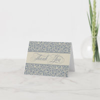 Elegantes Blau und Beige Barock Damask Vielen Dank
