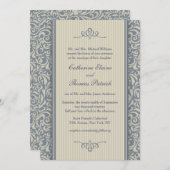 Elegantes Blau und Beige Barockmuster Hochzeit Einladung (Vorne/Hinten)