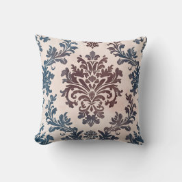 Elegantes Blau- und Burgundy Damask Muster Kissen