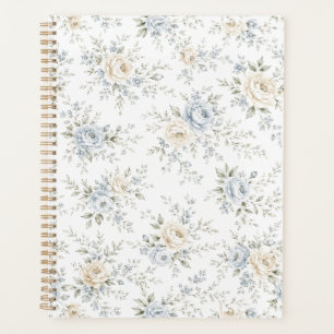 Elegantes Blau- und Elfenbein-Blumenmuster Planer