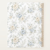 Elegantes Blau- und Elfenbein-Blumenmuster Planer (Rückseite)