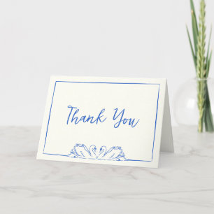Elegantes Blau und Elfenbein Handgezeichneter Schw Dankeskarte