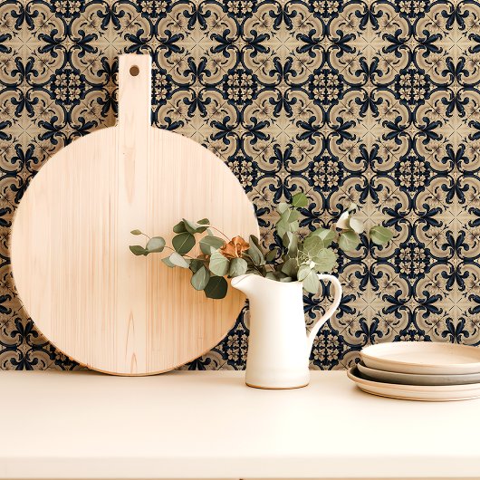 Elegantes Blau und Elfenbeinbarock Fliese