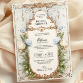 Elegantes Blau und Elfenbeinblumen-Brautparty Einladung