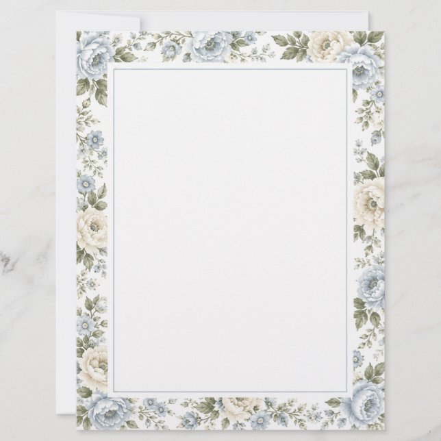 Elegantes Blau- und Elfenblumenmuster Briefbogen (Vorderseite)