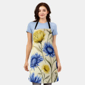 Elegantes Blau und Gelbe Blüte Schürze (Getragen)