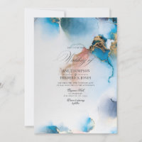 Elegantes Blau- und Gold-Alkohol-Tinten-Design mit