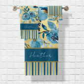 Elegantes Blau und Gold Aquarellfarben Badhandtuch Set