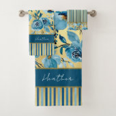 Elegantes Blau und Gold Aquarellfarben Badhandtuch Set (Insitu)