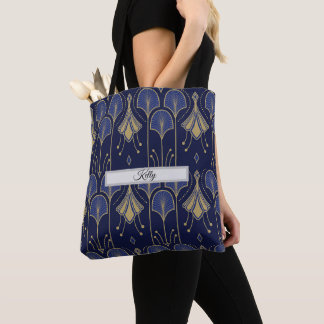 Elegantes Blau und Gold Art Deco Tasche