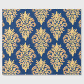 Elegantes Blau- und Gold Classic Damask Muster Geschenkpapier (Flach)
