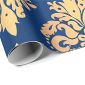 Elegantes Blau- und Gold Classic Damask Muster Geschenkpapier (Rolleneckpunkt)
