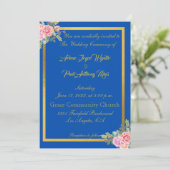 Elegantes Blau und Gold Einladung (Stehend Vorderseite)