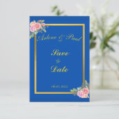 Elegantes Blau und Gold Einladung (Stehend Vorderseite)